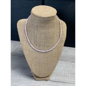 Purple White Shell Heishi Bead Necklace 16 Inch Magnetic Clasp Boho Coastal
